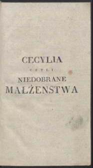 Cecylia czyli Niedobrane małżeństwo: romans