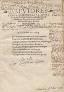 Breviores Et Elegantiores Aliquot Epistolae Erasmi Et aliorum ad Erasmum