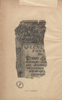 Speculum Saxonum Albo Prawo Saskie y Maydeburskie porządkiem obiecadła z Lacińskich y Niemieckich exemplarzow zebrane [...]