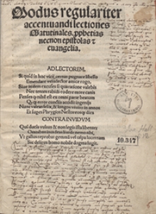 Modus regulariter accentuandi lectiones Matutinales p[ro]phetias necnon epistolas et evangelia