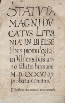 [Statuty Wielkiego Księstwa Litewskiego i konstytucje koronne z lat 1566-1578]