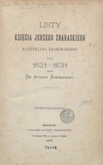 Listy księcia Jerzego Zbaraskiego, kasztelana krakowskiego, z lat 1621-1631