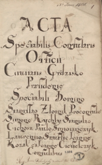 Acta spectabilis consularis officii civitatis Grodzisko, praesidente spectabili domino Stanislao Złotnik proconsule, Simone Rychły, Stanislao Cichosz, [...] consulibus