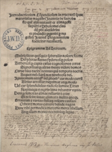 Introductiorium Co[m]pendiosum in Tractatu[m] sper[a]e materialis magistri Joannis de sacrobusto [...]