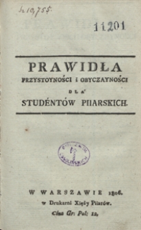 Prawidła przystoyności i obyczayności dla studéntów piiarskich