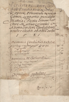 Percepta peccuniae civilis sub famatis viris Nicolao Kopitek proconsule [Grodziscensi], Nicolao Gomon Lempartio mercatore [et aliis] consulibus noviter electis ad annum 1581 oraz Extradita pecuniae civilis sub eisdem proconsule et consulibus