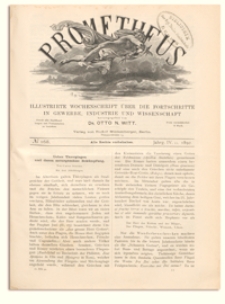 Prometheus : Illustrirte Wochenschrift &uuml;ber die Fortschritte in Gewerbe, Industrie und Wissenschaft. 4. Jahrgang, 1892, Nr 168