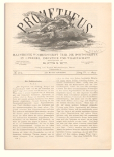 Prometheus : Illustrirte Wochenschrift &uuml;ber die Fortschritte in Gewerbe, Industrie und Wissenschaft. 4. Jahrgang, 1893, Nr 175